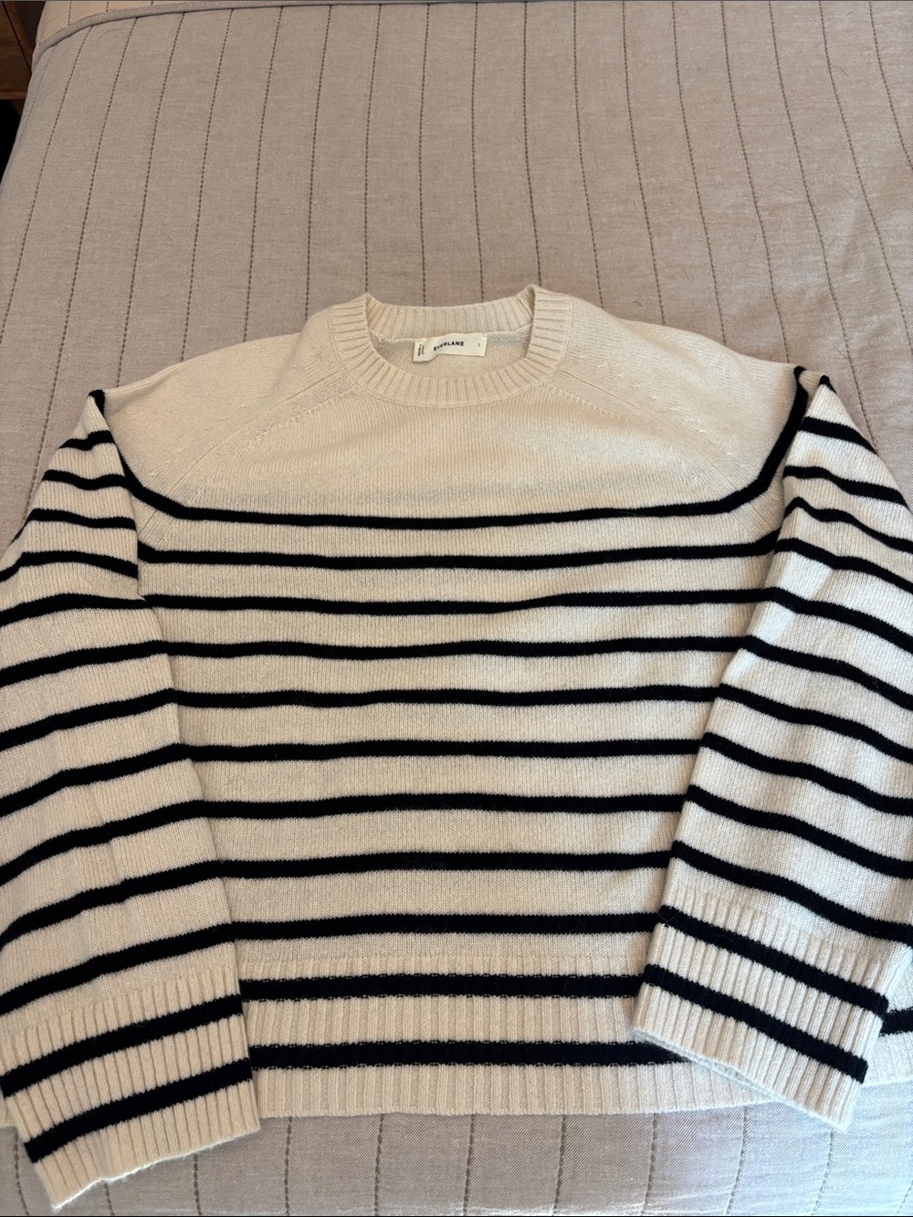 Everlane Cream and Black Striped Cashmere Boxy Crewneck Sweater size large